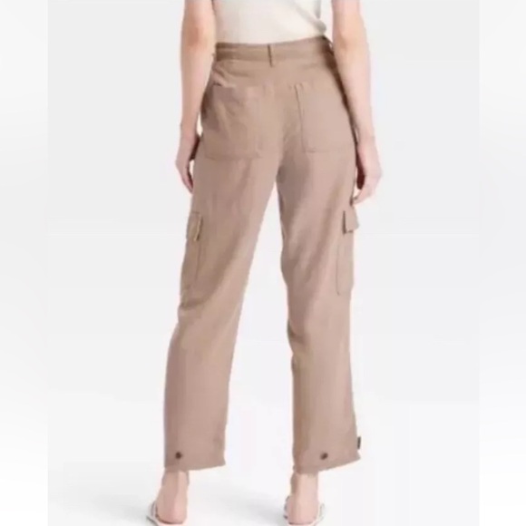 A New Day Linen Blend Cargo Pants Straight Leg Adjustable Ankle Size 14 Brown - Picture 15 of 15